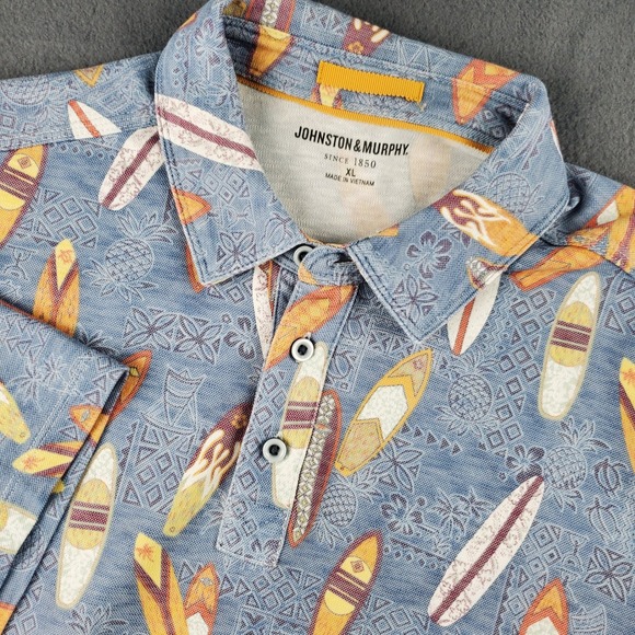 Johnston & Murphy Surfboard Print Polo Shirt Short Sleeve Casual XL - Picture 1 of 8
